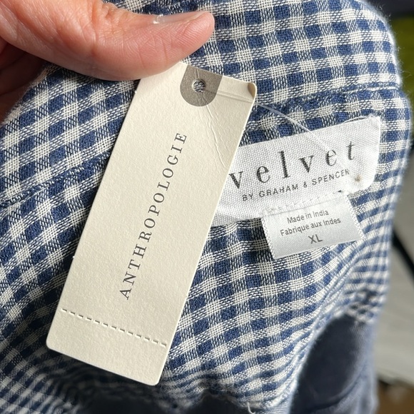 Anthropologie Velvet By Graham & Spencer Gingham Tunic Top XL Long Sleeve Preppy - Picture 13 of 15